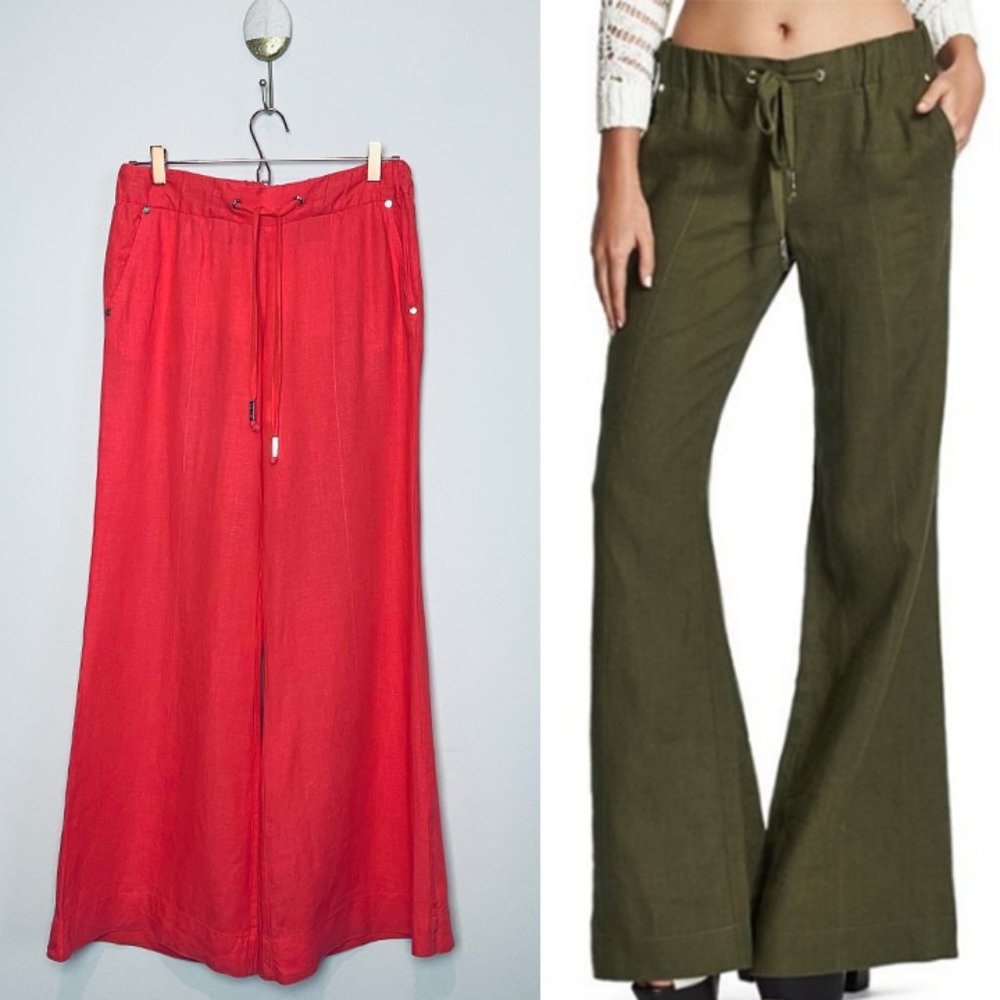 MARCIANO Leauca Linen Pull-on Drawstring Flare Beach Trouser